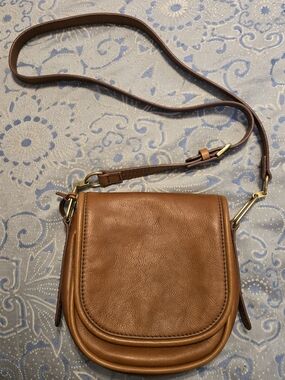Fossil Cognac Leather Crossbody Saddle Bag